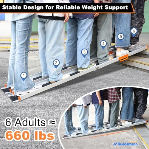 Ruedamann Portable Wheelchair Ramp, 6FT Adjustable Aluminum Ramp for Home, 600lbs Capacity,Telescoping Non-Skid Surface Wheel Chair Ramp for Home, Stairs, Steps