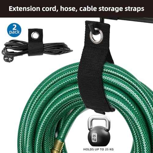 Sinoer Heavy Duty Steel Garage Wall Mount Garden Tool Organizer with 9 Adjustable Metal Hooks and 2 Straps, for Garden Tools, Chairs, Brooms, Mops, Rakes, Shovel
