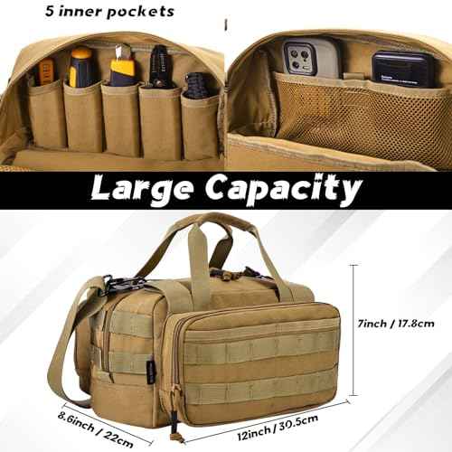 MOZETO 12 inch Tool Bag, Water-Resistant Small Tactical Tool Bag, Durable Handle Tool Bags for Men with Shoulder Strap (Brown)