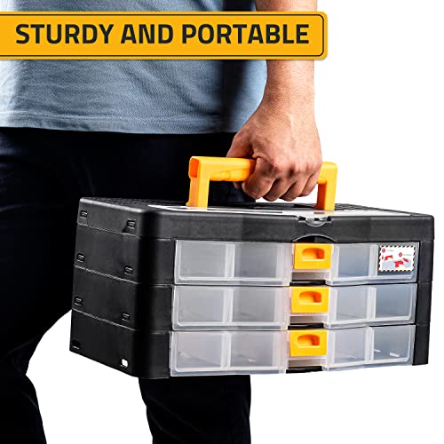 CANOPUS Craft Organizer with Drawers, 15-in Modular Drawer Case, Storage Organizer with Transparent Drawers, Portable Plastic Tool Box for Small Tools, Crafts, Screws, Bolts, Hardware and Small Parts