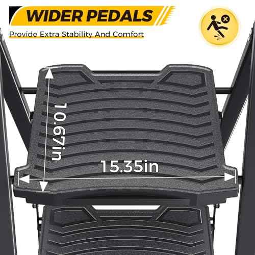 KINGRACK 4 Step Ladder 800lb Capacity, Folding Step Stool with Wide Anti-Slip Pedal & Safety Handrails, Lightweight Steel Ladder for Kitchen, Pantry, Office, Black