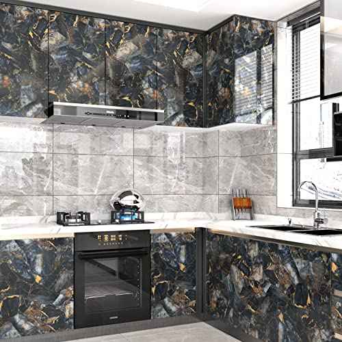 Marble Black Contact Paper Peel and Stick Countertops Gold Contact Paper Peel and Stick Wallpaper for Kitchen Waterproof Vinyl Film Marble Shelf Liner Counter Top Cover Wallpapers 15.8" x 78.7"