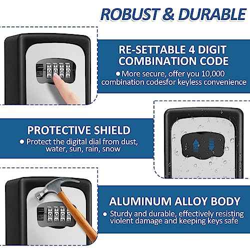 2 Pack Key Lock Box, 4 Digit Combination Lock Box Wall Mounted Waterproof Key Storage Lock Box for Indoor & Outdoor 5 Keys Capacity Re-Settable Code