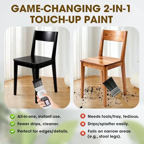 Wood Touch Up Paint, Multi Surface Touch Up Paint Pen, Refinishing for Door, Cabinets, Furniture, Metal - No Sanding, Fast-Drying, Water-Based Multi-Surface (6.35 Oz) (Black)