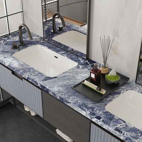 CRE8TIVE Navy Grey Cracked Marble Contact Paper for Kitchen Countertops 12"x80" Adhesive Matte Marble Wallpaper Peel and Stick Waterproof Granite Countertop Contact Paper for Bathroom Cabinets Drawers