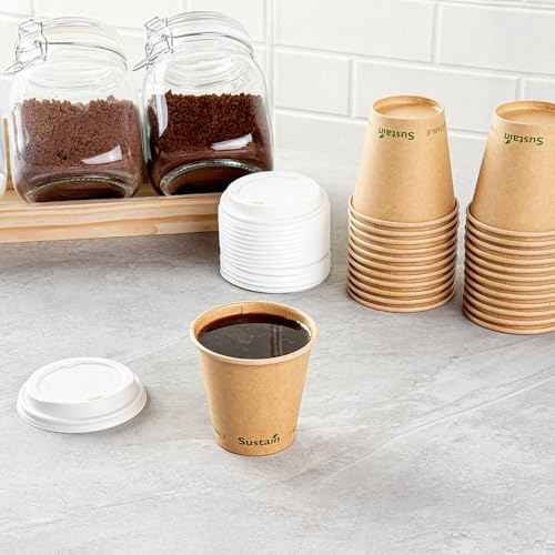 Restaurantware-Sustain 8 Ounce BPI-Certified Hot Cups, 50 Single Wall Coffee Cups - Lids Sold Separately, Leakproof PLA Coating, Compostable Kraft Paper Cups, For Hot Or Cold Drinks