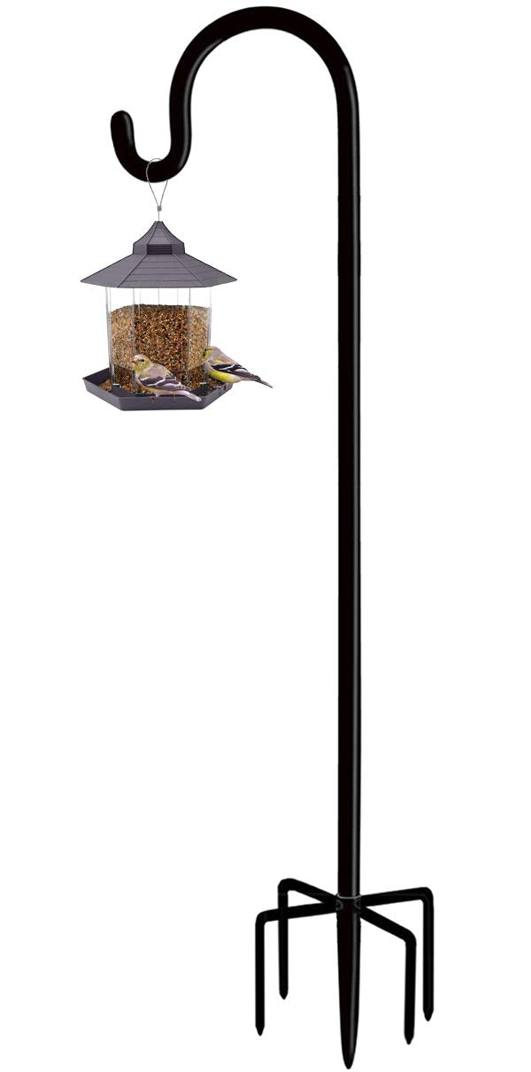 Artibear Adjustable Outdoor Shepherd Hook Stand with 5 Prong Base, 76 Inches Tall 3/5 in Thick, Shiny Black (1 Packs)