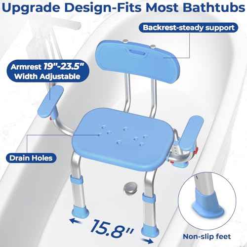 KingPavonini Shower Chair for Inside Shower with Arms and Back, Height & Width Adjustable Heavy Duty Shower Seat for Inside Tub(550 lb), Shower Chair for Elderly and Disabled