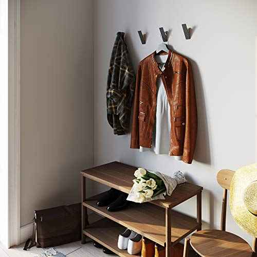 Homeforia Walnut Wood Coat Hooks, High End Walnut Wood & Black Metal Wall Mounted Coat Hooks, Mid-Century Modern Clothes Hooks, Heavy Duty Wooden Hooks for Hanging Coats, Hats, Towels & More, Set of 6