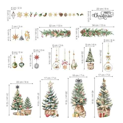 decalmile Christmas Tree Double Sided Window Clings Forest Tree Green Leaves Xmas Ball Anti-Collision Glass Doors Window Stickers Decals Celebration Decoration