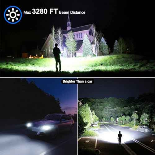 High Lumens Rechargeable LED Flashlights,Extremely Bright Tactical Flashlight,10,000 Lumens with COB Work Light,10 Modes & IP67 Waterproof & Zoomable Flash Light for Home,Camping,Hunting,Emergency