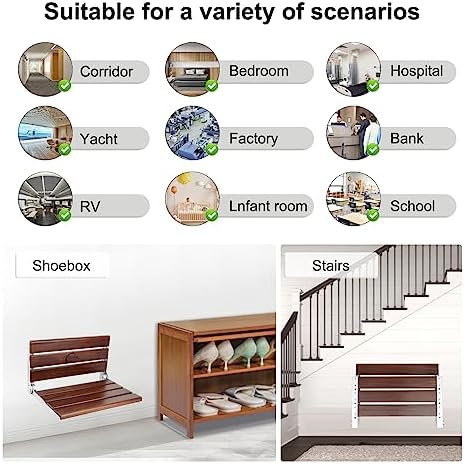 Wall Mounted Shower Seat - 16IN Shower Benches for Inside Shower with 400LB Capacity, Fold Down Shower Seat for Elderly, Disabled & Pregnant Women, Non-Slip Red Shower Chair, [2025 New Upgrade]