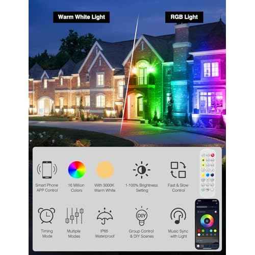 Spot Lights Outdoor, Smart RGBW LED Color Changing Landscape Lighting with APP and Remote Control, Music Mode, DIY Scenes, Timing, IP65 Waterproof Spotlight Plug in for Yard Garden, 4 Pack