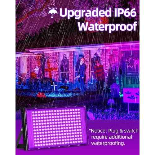 200W LED Black Lights IP66 Waterproof Black Light Outdoor with 10ft Plug+Switch, Flood Blacklight for Halloween Glow in The Dark Party Stage Light Neon Glow Birthday 2 Pack