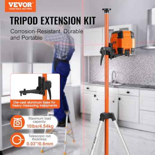 VEVOR Laser Level Tripod, 1/4"-20 & 5/8"-11 Thread Mount, 40.94-133.85 inch Height Adjustment with Level Bubble & Heavy-duty Stand, Extendable Pole Lightweight Aluminum Tripod for Laser Scanner