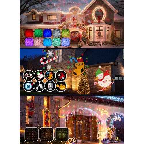 Minetom 3 in 1 Halloween Christmas Projector Lights Outdoor 21 HD Effects (3D Ocean Wave + Patterns+Red Green) Waterproof with Timer Halloween Landscape Lights for Indoor Holiday