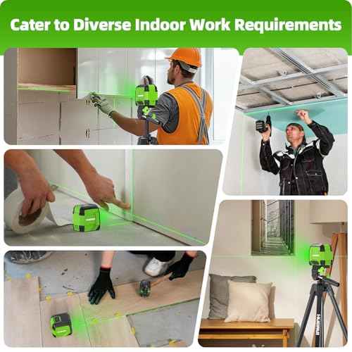 Laser Level with 60in Tripod, HUEPAR 98Ft Self Leveling Laser Level Green Line Laser Cross Line Laser Leveler Tool for Picture Hanging, Tile, Home Renovation, Indoor Project, Battery&Goggles Included