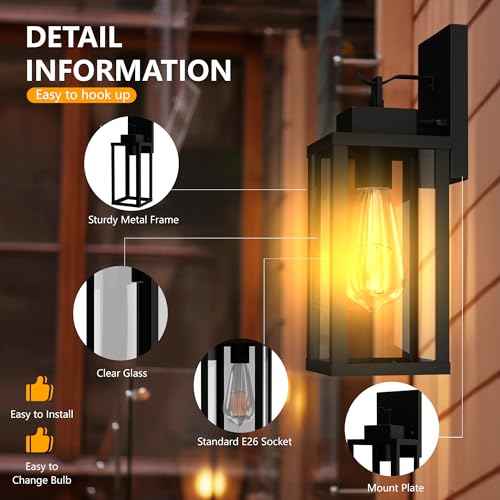 Outdoor Wall Light Fixtures Anti-Rust Porch Lights Outdoor Waterproof Exterior Lighting Fixtures Wall Lantern for Patio Front Door Garage - 2 Pack