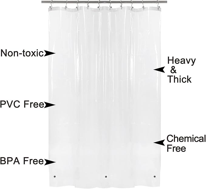BAROSSA Design 48 inch Wide Stall Shower Curtain Liner with 3 Magnets - PEVA, Waterproof, PVC Free, Metal Grommets, Clear, 48x72