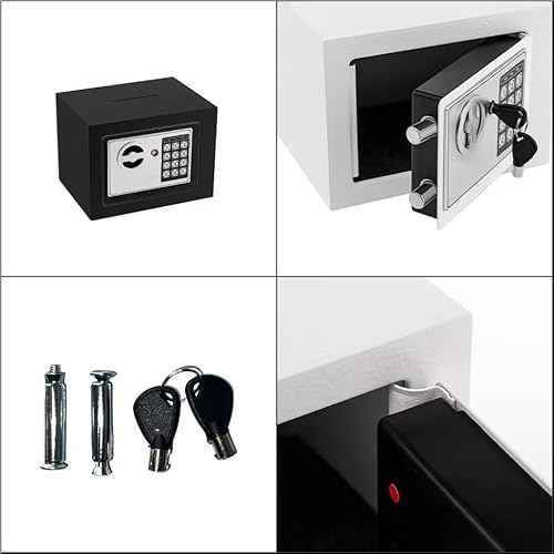 Small Electronic Safe Box With Digital Keypad & Keys - 9.05 x 6.7 x 6.7 Inches Wall Safe 0.23Cuft Mini Security Box for Coin Home Office Hotel Rooms Business Jewelry Gun (Black)