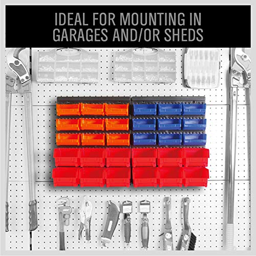 SEDY 30-Bin Wall-Mounted Storage Rack System - Heavy-Duty Garage Tool Organizer for Screws, Nuts, Bolts, Nails, Beads, and Small Hardware Parts - Easy Installation and Customizable
