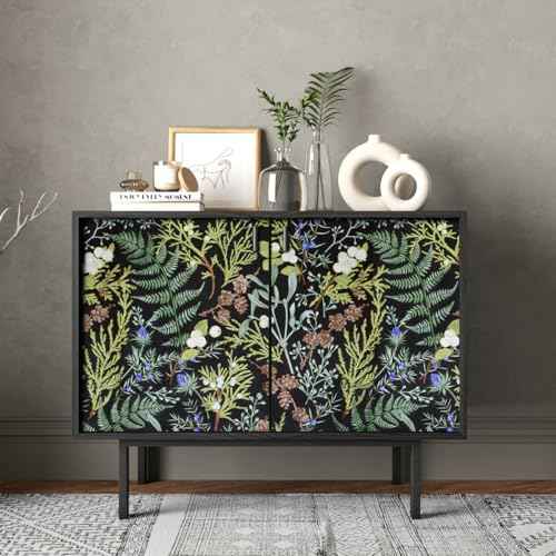 Okydoky Peel and Stick Wallpaper, Black Floral Wallpaper, 17.3"x236", Boho Leaf Wall Paper, Self-Adhesive Contact Paper, Home Decor for Bathoom Kitchen Wall Cabinet, Vinyl Waterproof L93192-6(US)
