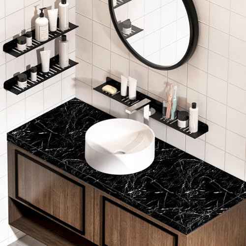 Abyssaly Black and White Marble Contact Paper, Granite Kitchen Wallpaper Peel and Stick Countertops, Glossy Self Adhesive Removable Marble Counter Paper Roll for Cabinets 15.7in X 118in