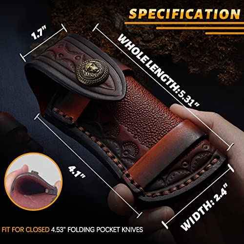 Omesio Pocket Knife Sheath, 4.53" Folding Leather Case, Horizontal Belt Sheath