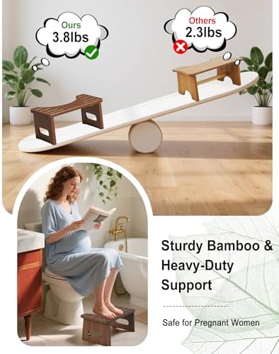Foldable Toilet Stool, 7 Inches Bamboo Toilet Stool Squat for Adults, Collapsible Poop Stool for Bathroom, Potty Step Stool with Non-Slip Strip (Tawny)