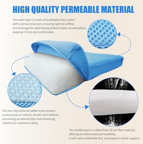 Shower Seat Cushion,Thickened Shower Chair Cushion 4D Air Fiber Material,Machine Washable and Fast Drying Suitable for Shower Seats Bathtub Baths, Poolside & Rest Dressing Room Seats，Blue