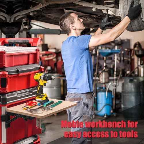 Heavy Duty Foldable Work Table Compatible with Milwaukee Packout Toolbox,Side Storage for Your Packout System
