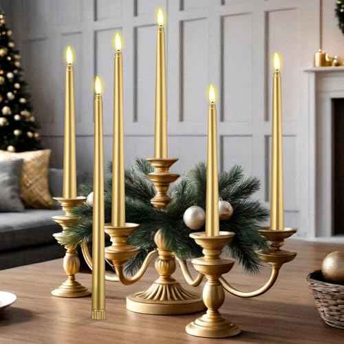 48 Pcs Flameless LED Taper Candles Battery Operated Candles 4 Sizes of 8.5'', 9.65'', 10.83'', 12.8'' Flameless Candlesticks Flickering for Halloween Christmas Church Wedding(Golden)