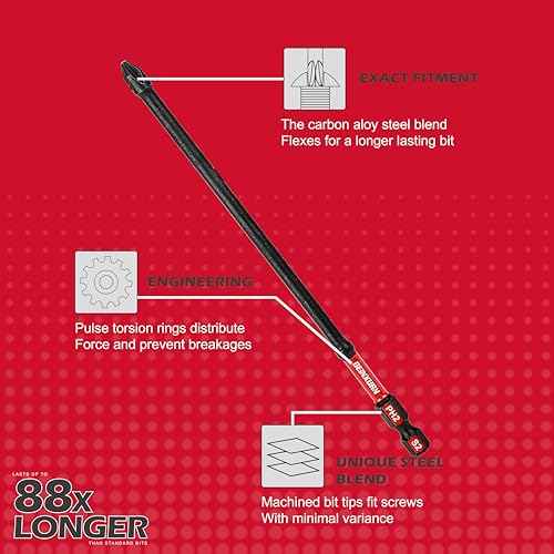 Impact Tough #2 Phillips 6 in. D2 Steel Long Extension Insert Driver Bits,6Pack 1/4 Inch Hex Shank Long Cross Magnetic PH2 Screwdriver Bits Set