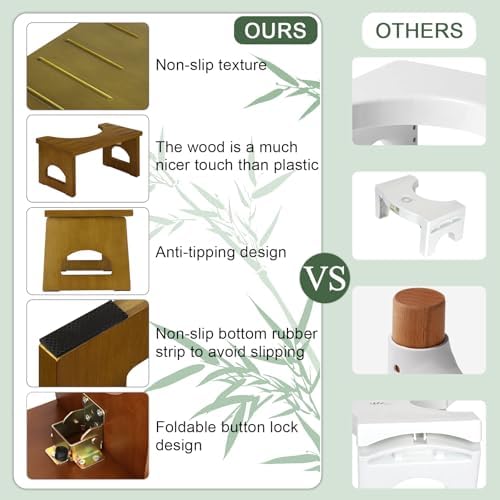 Foldable Toilet Stool, 7.5 Inches Bamboo Toilet Stool Squat for Adults, Collapsible Poop Stool for Bathroom, Potty Step Stool with Non-Slip Strip, Portable Toilet Foot Pooping Stools