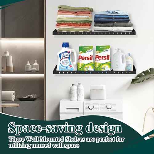 2 Pack Garage Wall Shelf, 1X2 Ft Heavy Duty Shelving, Wall Mounted Storage Rack, Black Shelves for Garage, Office, Basement and Kitchen
