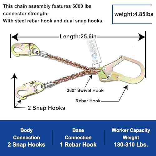 Rebar Positioning Chain Assembly with Swivel Double Self-Locking Snap Hooks