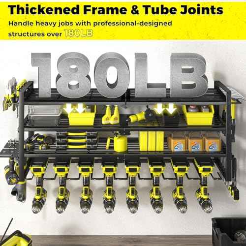 KAFAHOM Power Tool Organizer-8 Drill Holder Wall Mount£¬Tool Organizer and Storage rack for Garage Organization£¬ Heavy Duty Metal Tool Shelf with Air tool/Screwdriver/Hammer/Plier Holder