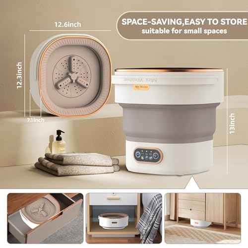 Portable Washing Machine Mini Washer with Spin Basket, 16L Large Capacity Foldable Laundry Machine for Underwear, Socks, Small Clothes, Perfect for Travel, Apartment, RV, Camping, Hotel