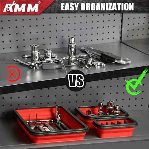 AMM Foldable Magnetic Parts Tray Set, 3 Different Size Magnetic Tool Trays for Bolts Screws Nuts & Small Metal Parts, Mechanic Tool Present for Men£¬Red