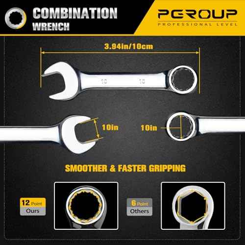 10 mm Metric Stubby Combination Wrench, CR-V Steel with Mirror Polish, 12-Point Design, 15-Degree Offset, Perfect for Auto Repair, Household, Car & Truck Emergency