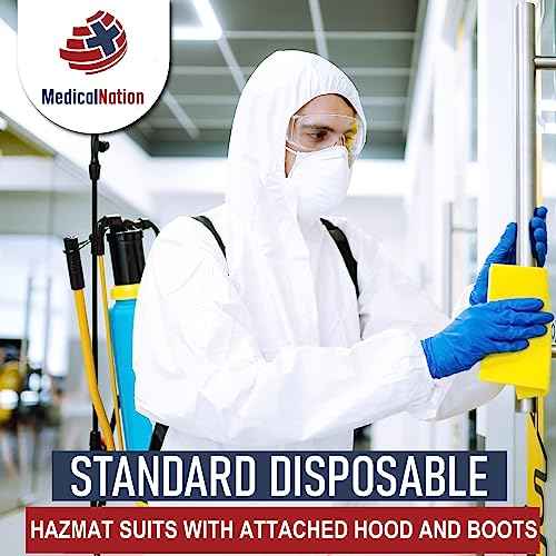 Hazmat Suits Disposable | 5 Pack, Large | Protective Coveralls with Attached Hood and Boots | Heavy Duty Full Body Painters Suit for Adults - Breathable & Water Resistant | Large