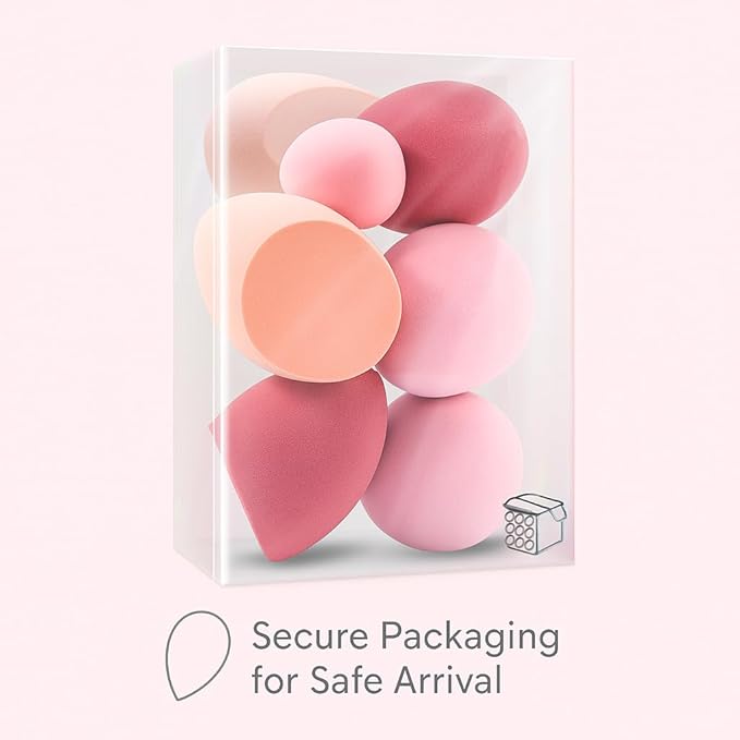 Makeup Sponge Set Foonbe Blender Sponges 7 Pcs for Liquid, Cream, and Powder, Latex Free, Multi colored Beauty Sponges with 1 Mini Sponge, Vegan & Cruelty-Free