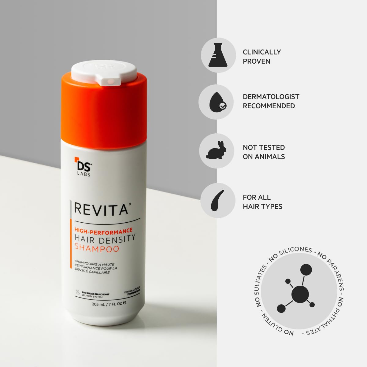 DS Labs For Men & Women Revita Shampoo - Scalp Refreshing Cleanse for Fuller Looking, Volumizing, Lightweight Hydration, Sulfate & Silicone Free, Color Safe, 205 mL