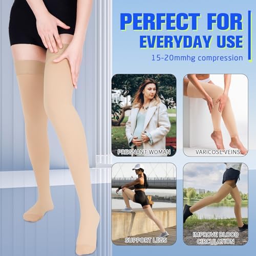 Compression Stockings for Women & Men, 15-20 mmHg Thigh High Compression socks, Medical Graduated Compression Support for Edema, Varicose Veins, Swelling