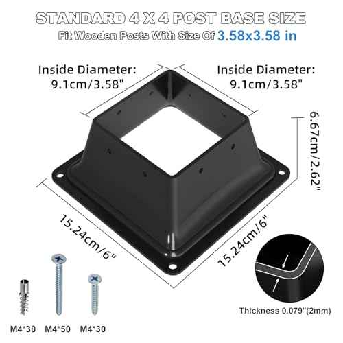 4x4 Post Base 10Pcs-Inner Size 3.6x3.6-Heavy Duty Metal Post Brackets-Deck Post Anchors-Solid Steel-Powder Coated-Wood Post Holder for Porch Handrail Railing Pergola Fence Pavilion-Support Deck Base