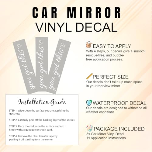 (3 Pcs) You Got This Mirror Sticker Inspirational Positive Quote Vinyl Decal with Heart for Car Rear View Mirror Window Laptop Motorcycle Motivational Waterproof Sticker 4 inches