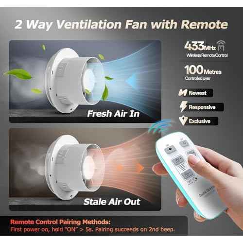6 inch Bathroom Exhaust Fan with Remote 2 Way 6 Speed Upgraded Powerful Low Noise Vent Fan 3000RPM DC Motor Energy Saving Household Ventilation Fans for Attic Basement Garage Washroom VP206A29