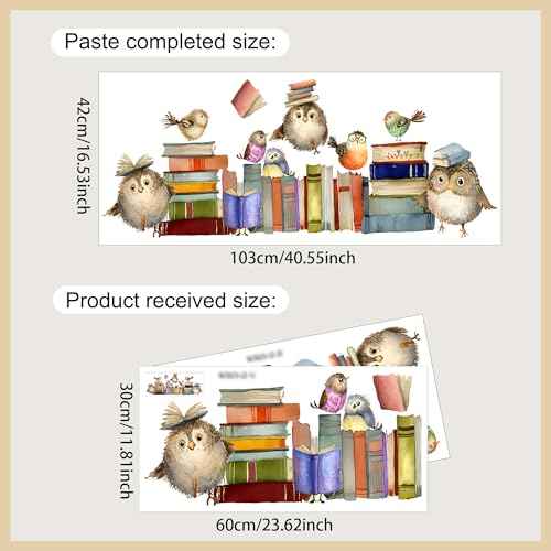 Reading Books Wall Decals,Owl Books Wall Stickers,Peel and Stick Art Wall Decors,Removable Learning Student Artwork,for Kids Bedroom Nursery Playroom Classroom Library Reading Corner Decoration