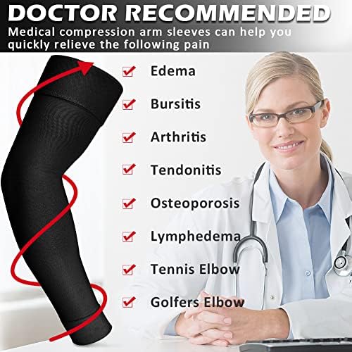 Ailaka Medical Compression Arm Sleeves for Men Women - 20-30 mmHg Lymphedema Compression Sleeves Support for Arms Pain