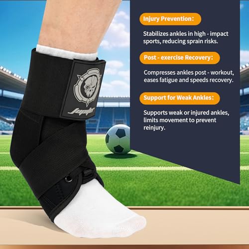 Jupiter Ankle Brace for Sprained Ankles for Women & Men, Made of Neoprene with Dual Springs, for Injury Recover, Running, Basketball and Cycling(Black L 14‘’-16‘’)